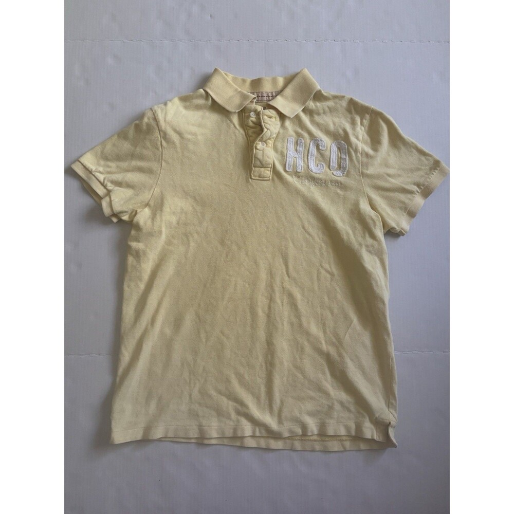 Vintage Hollister Men’s XL Yellow Solid Cotton Polo Collared Embroidered Logo